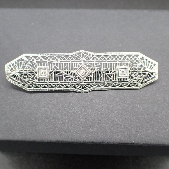 Antique / Vintage OSTBY BARTON 14K White Gold and Diamond Brooch.